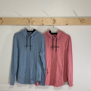 Hollister Pullover Tee Hoodies in Light Blue and Rose Pink